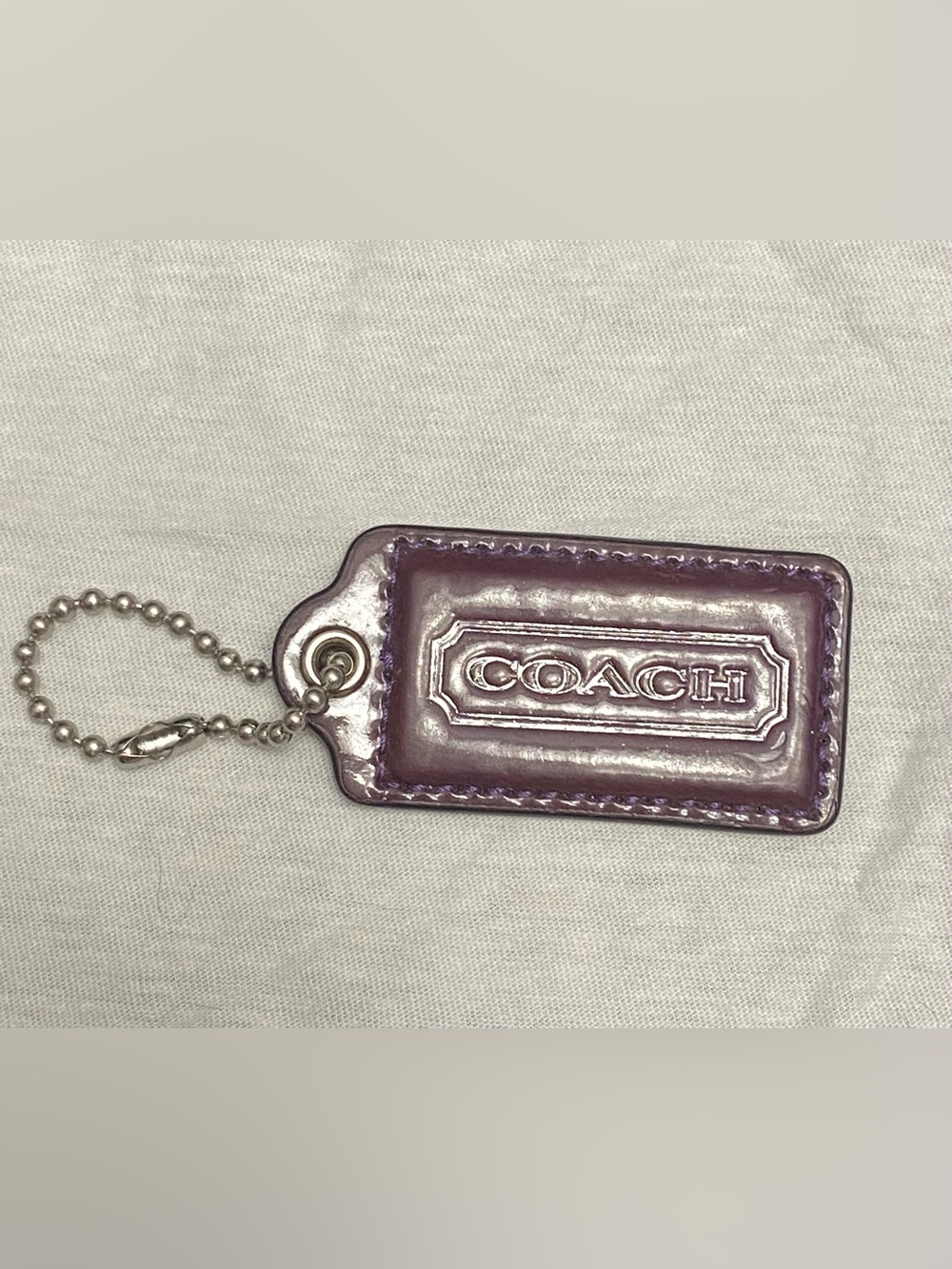 COACH Purple Patent Leather Logo Hang Tag with Silver-tone Ball Chain